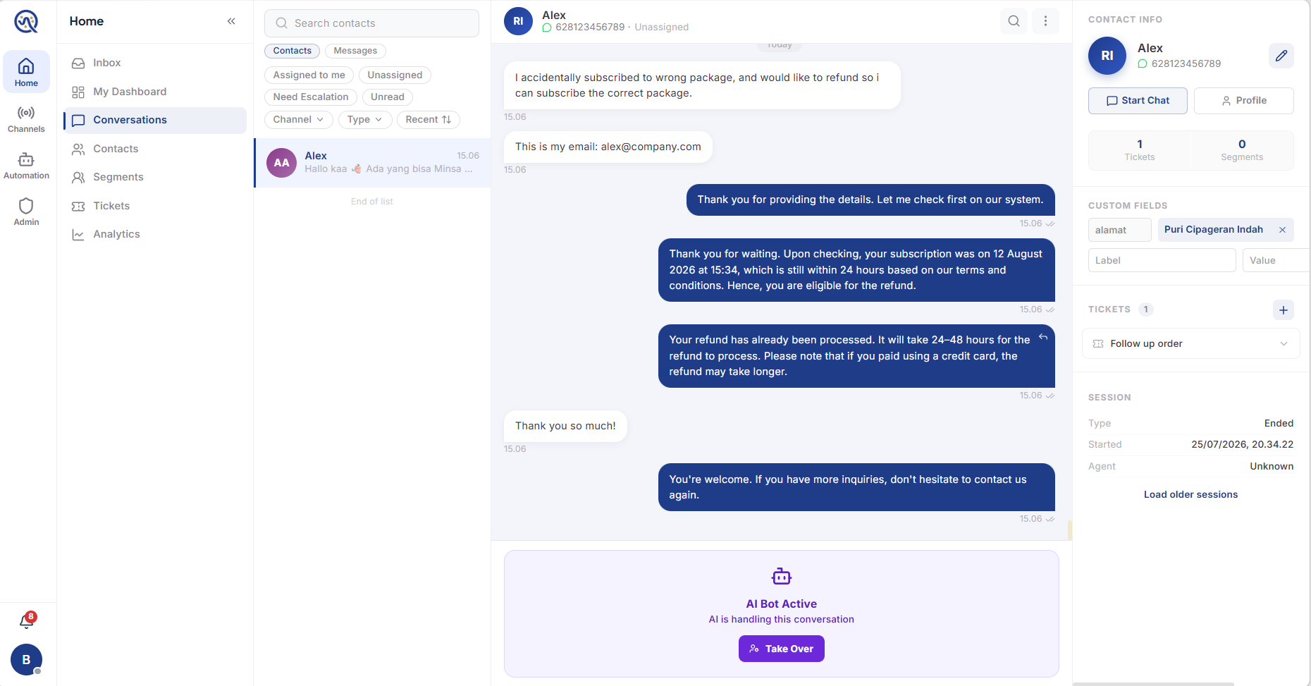 Tampilan Unified Inbox di dashboard Orqestra